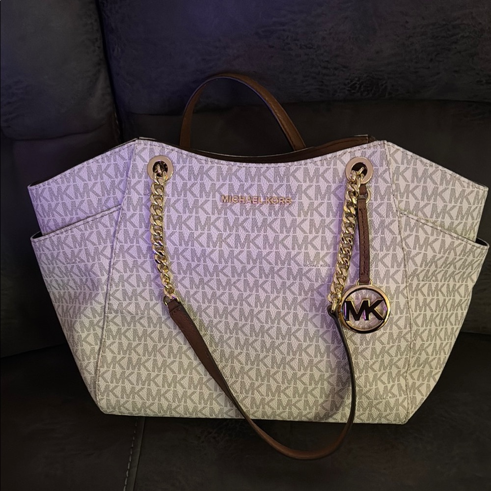 Michael Kors Cream and Brown Totes with Signature Monogram
